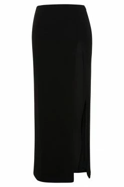 QNG Arla High Waist Thigh Split Crepe Maxi Skirt - Black