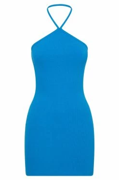 ROM DRESSES Margot Halter Neck Ribbed Mini Dress - Cyan Blue 11 ROM DRESSES Margot Halter Neck Ribbed Mini Dress - Cyan Blue