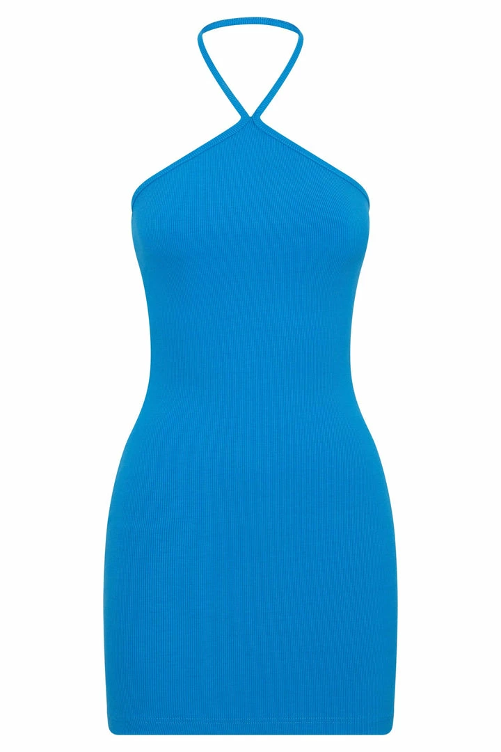 ROM DRESSES Margot Halter Neck Ribbed Mini Dress - Cyan Blue 6 ROM DRESSES Margot Halter Neck Ribbed Mini Dress - Cyan Blue