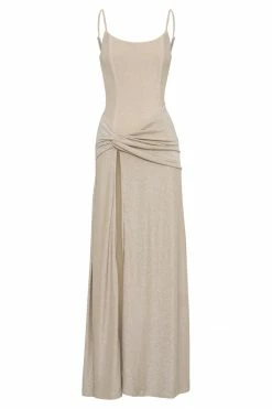 BSD Celene Shimmer Corset Maxi Dress With Twist - Champagne DRESSES 17 BSD Celene Shimmer Corset Maxi Dress With Twist - Champagne DRESSES