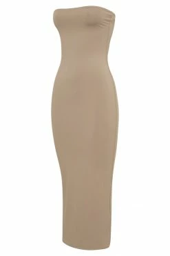 WXI DRESSES Cassidy Strapless Midi Dress - Taupe