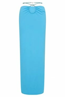 WXI Ruby Diamante Rope Ruched Maxi Skirt - Cyan Blue