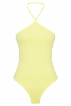 ROM Arden Halter Neck Ribbed Bodysuit - Yellow All Tops