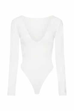 WXI Nia Long Sleeve V Neck Bodysuit - White