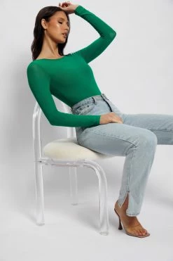 WXI All Tops Blaire Mesh Long Sleeve Bodysuit - Green