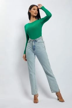 WXI All Tops Blaire Mesh Long Sleeve Bodysuit - Green