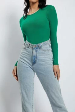 WXI All Tops Blaire Mesh Long Sleeve Bodysuit - Green