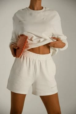 QNG Sweaters & Hoodies Blake Longline Loopback Crew Neck Jumper - White