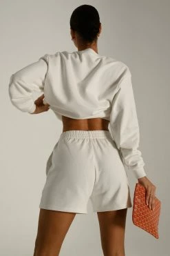 QNG Sweaters & Hoodies Blake Longline Loopback Crew Neck Jumper - White