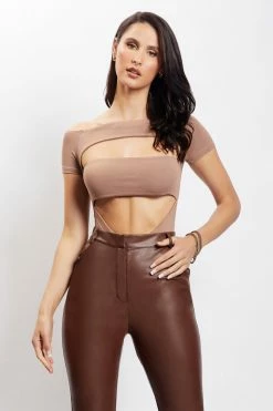 WXI Breanna Cut Out Bodysuit - Light Brown