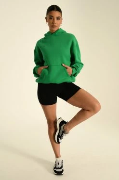 QNG Bree Oversized Fleeceback Hoodie - Bright Green