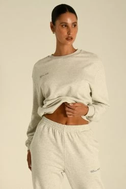 QNG Blake Longline Loopback Crew Neck Jumper - Grey Marle