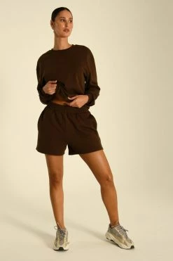 QNG Blake Longline Loopback Crew Neck Jumper - Chocolate