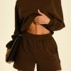 QNG Blake Longline Loopback Crew Neck Jumper - Chocolate