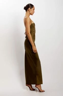 WNT DRESSES Sydney Straight Neck Slip Maxi Dress - Khaki