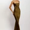 WNT DRESSES Sydney Straight Neck Slip Maxi Dress - Khaki