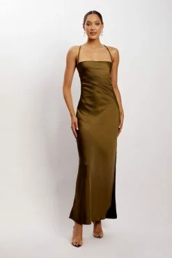 WNT DRESSES Sydney Straight Neck Slip Maxi Dress - Khaki