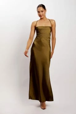 WNT DRESSES Sydney Straight Neck Slip Maxi Dress - Khaki