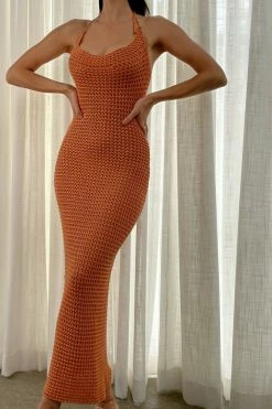 SKY Debra Cowl Neck Crochet Midi Dress - Mango DRESSES