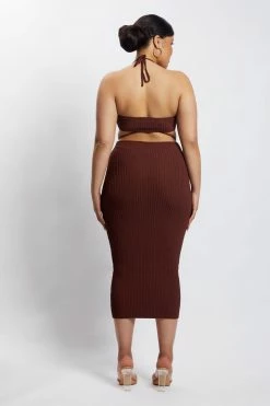 EMS DRESSES Morgan Halter Knit Midi Dress - Chocolate 20 EMS DRESSES Morgan Halter Knit Midi Dress - Chocolate