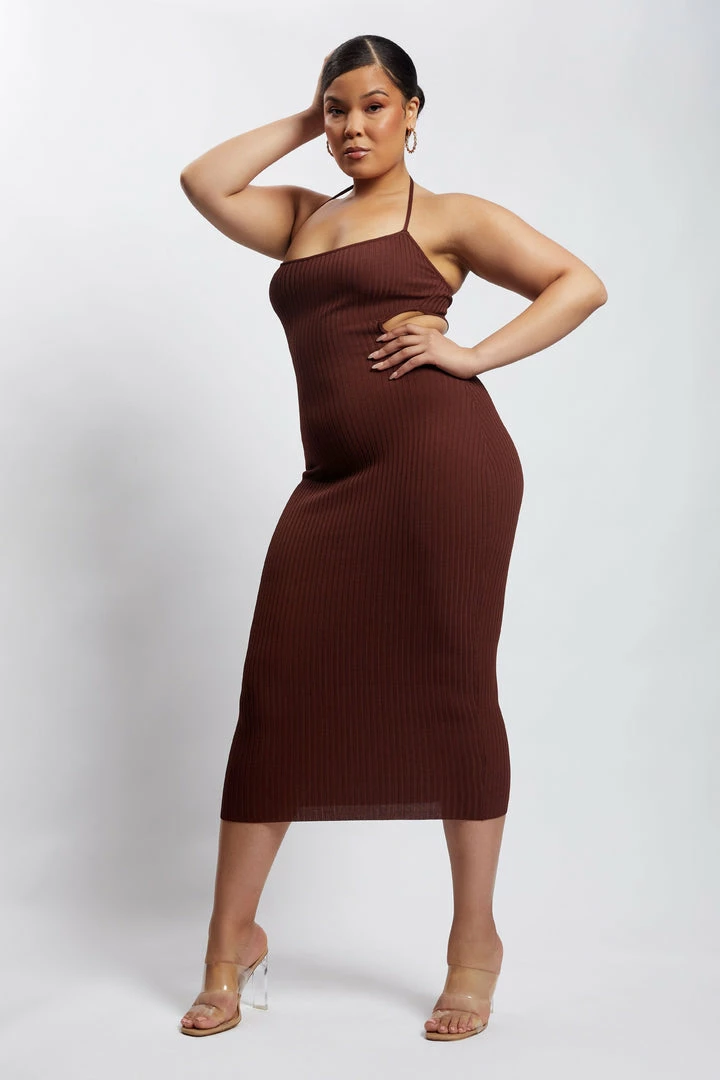 EMS DRESSES Morgan Halter Knit Midi Dress - Chocolate 10 EMS DRESSES Morgan Halter Knit Midi Dress - Chocolate