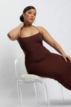EMS DRESSES Morgan Halter Knit Midi Dress - Chocolate 24 EMS DRESSES Morgan Halter Knit Midi Dress - Chocolate