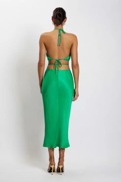 JLW Leanne Halter Tie Front Midi Dress - Green