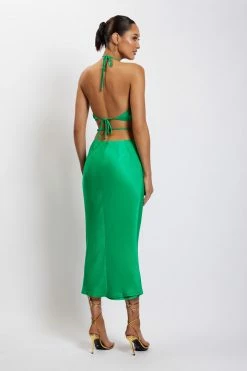 JLW Leanne Halter Tie Front Midi Dress - Green