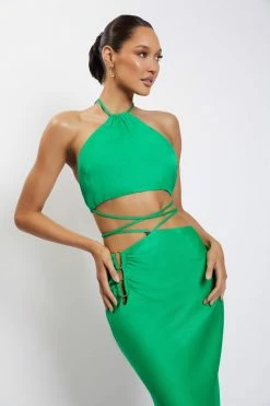 JLW Leanne Halter Tie Front Midi Dress - Green