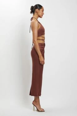 JLW Leanne Halter Tie Front Midi Dress - Chocolate