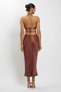 JLW Leanne Halter Tie Front Midi Dress - Chocolate