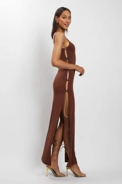AMC Rylee Exposed Sides Maxi Dress - Chocolate DRESSES 18 AMC Rylee Exposed Sides Maxi Dress - Chocolate DRESSES