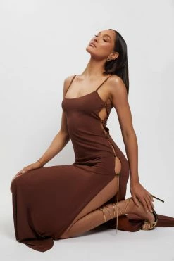 AMC Rylee Exposed Sides Maxi Dress - Chocolate DRESSES 16 AMC Rylee Exposed Sides Maxi Dress - Chocolate DRESSES