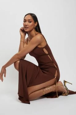 AMC Rylee Exposed Sides Maxi Dress - Chocolate DRESSES 14 AMC Rylee Exposed Sides Maxi Dress - Chocolate DRESSES