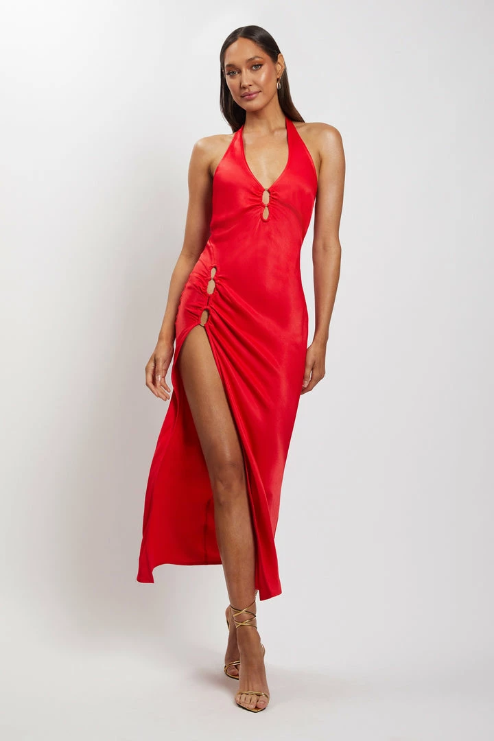 HSH DRESSES Tanja Halter Neck Side Split Midi Dress - Red 6 HSH DRESSES Tanja Halter Neck Side Split Midi Dress - Red