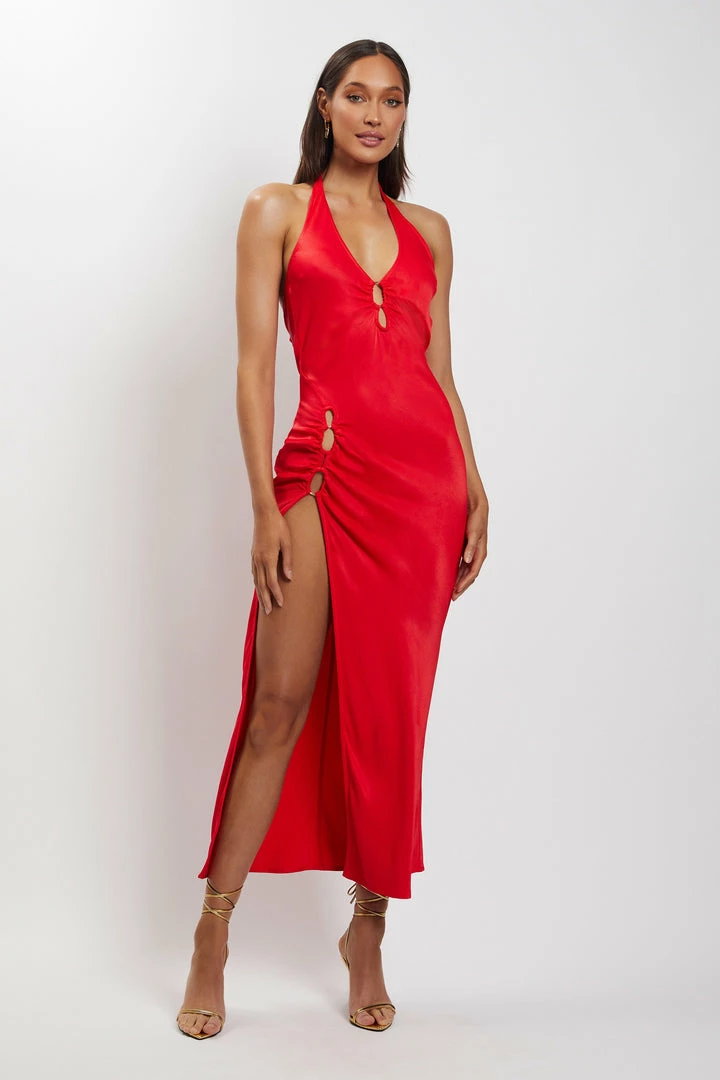 HSH DRESSES Tanja Halter Neck Side Split Midi Dress - Red 4 HSH DRESSES Tanja Halter Neck Side Split Midi Dress - Red