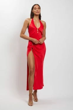 HSH DRESSES Tanja Halter Neck Side Split Midi Dress - Red 19 HSH DRESSES Tanja Halter Neck Side Split Midi Dress - Red