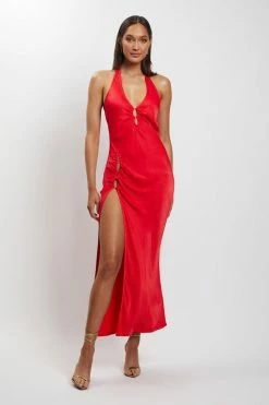 HSH DRESSES Tanja Halter Neck Side Split Midi Dress - Red 21 HSH DRESSES Tanja Halter Neck Side Split Midi Dress - Red