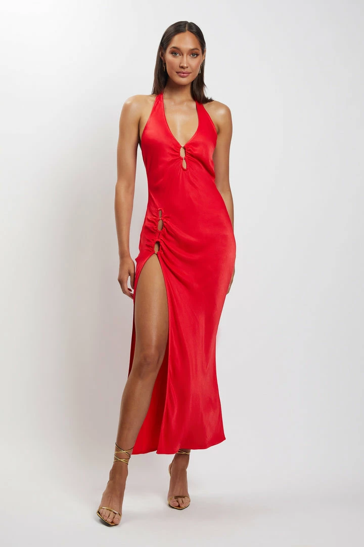 HSH DRESSES Tanja Halter Neck Side Split Midi Dress - Red 10 HSH DRESSES Tanja Halter Neck Side Split Midi Dress - Red