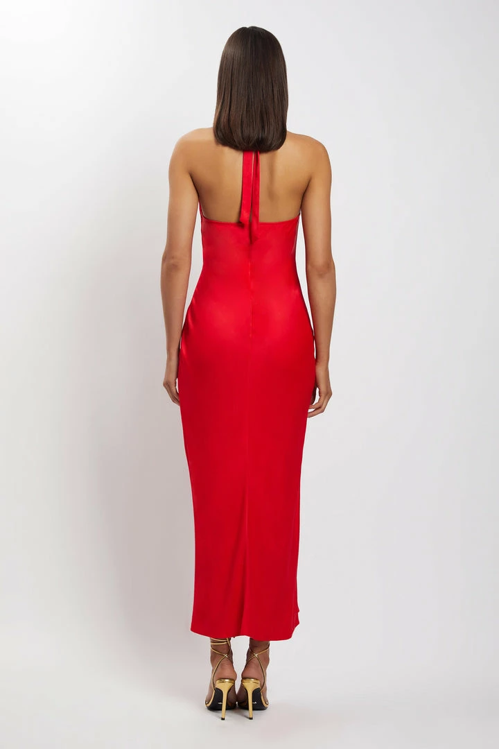HSH DRESSES Tanja Halter Neck Side Split Midi Dress - Red 12 HSH DRESSES Tanja Halter Neck Side Split Midi Dress - Red