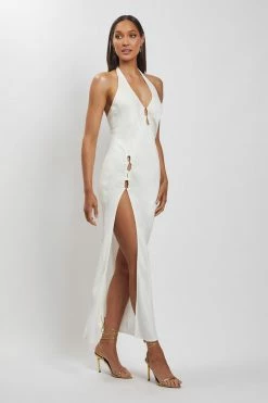 HSH DRESSES Tanja Halter Neck Side Split Midi Dress - White