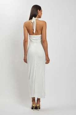 HSH DRESSES Tanja Halter Neck Side Split Midi Dress - White