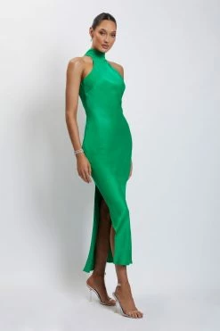 JLW Claire Satin Drape Back Maxi Dress - Green DRESSES 10 JLW Claire Satin Drape Back Maxi Dress - Green DRESSES