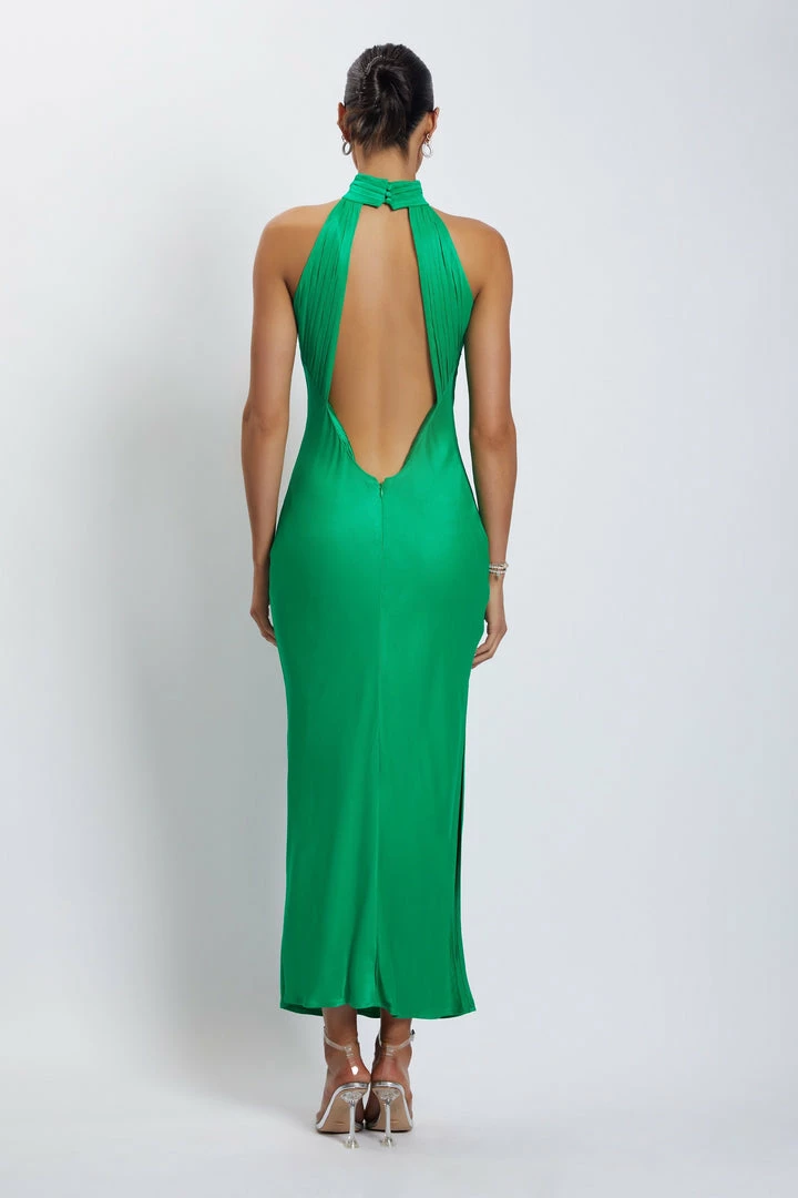 JLW Claire Satin Drape Back Maxi Dress - Green DRESSES 7 JLW Claire Satin Drape Back Maxi Dress - Green DRESSES