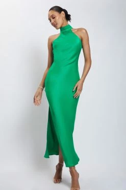 JLW Claire Satin Drape Back Maxi Dress - Green DRESSES 12 JLW Claire Satin Drape Back Maxi Dress - Green DRESSES