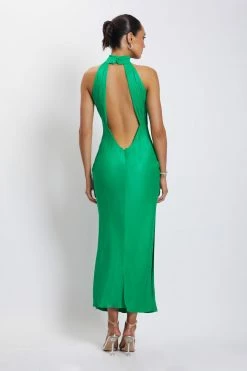 JLW Claire Satin Drape Back Maxi Dress - Green DRESSES