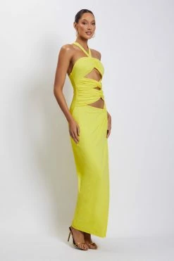 AMC Nikki Multi Cut Out Maxi Dress - Yellow