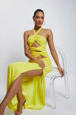 AMC Nikki Multi Cut Out Maxi Dress - Yellow