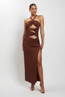 AMC Nikki Multi Cut Out Maxi Dress - Chocolate