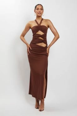 AMC Nikki Multi Cut Out Maxi Dress - Chocolate